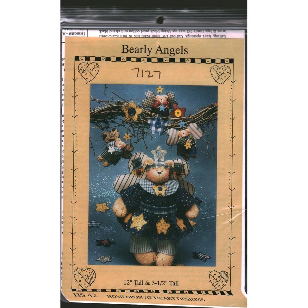 Homespun At Heart Bearly Angels Sewing Pattern HS 42 Primitive Bear 1995 Vintage